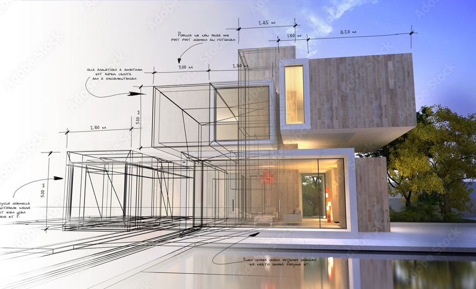 Premium Vector | Modern house building sketch architectural plan of a  modern house